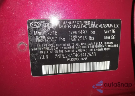 2016 Hyundai Sonata z USA, uszkodzony, nr VIN 5NPE24AF4GH412638